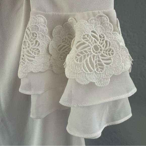 Calvin Klein Cream White 3/4 Ruffle Sleeve Dress Size 4 - Picture 2 of 4